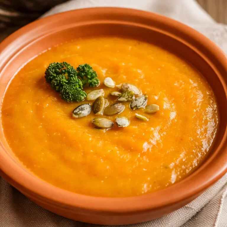 Soupe potiron savoureuse avec pommes de terre et carottes.