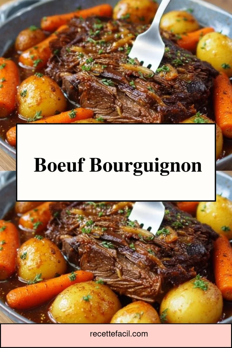 Boeuf Bourguignon servi avec des légumes et du vin rouge