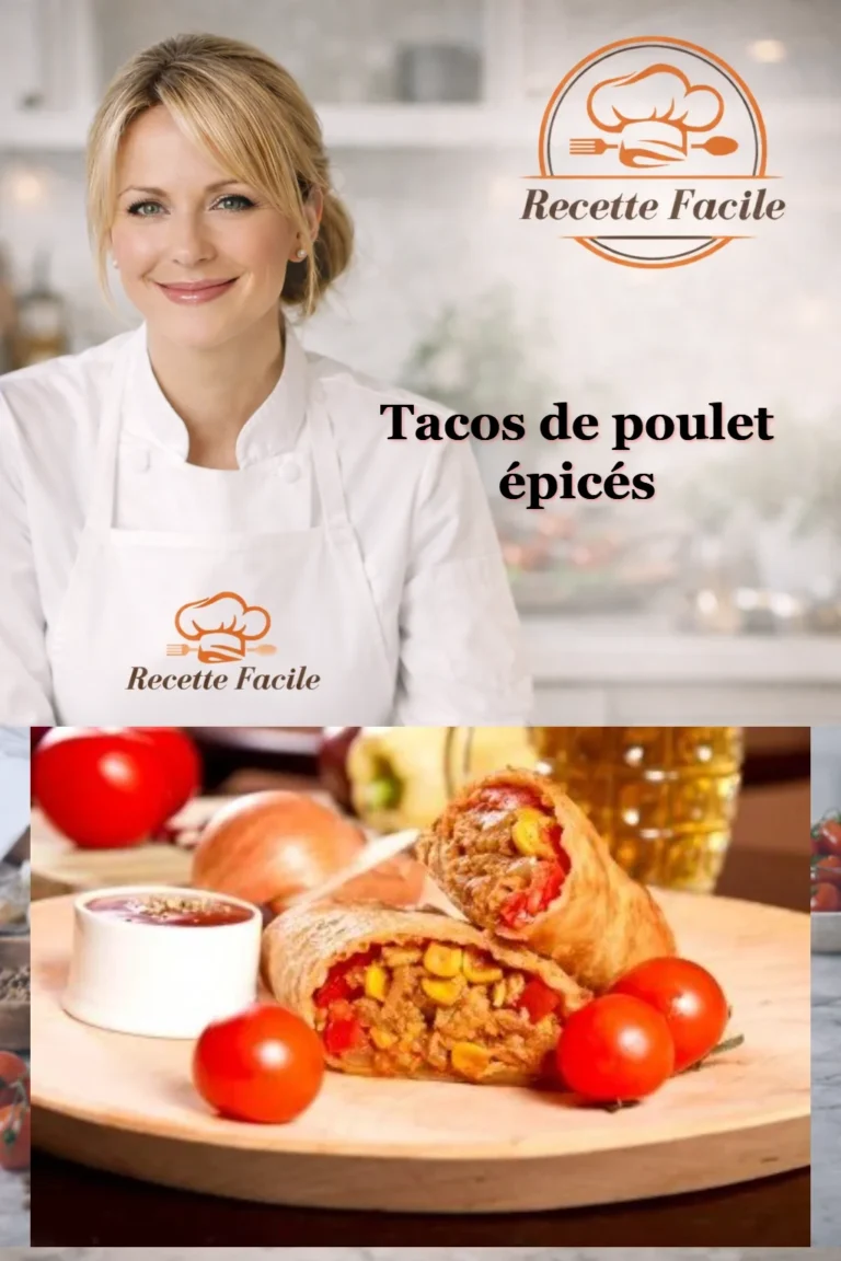 Tacos de poulet épicés garnis de légumes frais et de sauces savoureuses