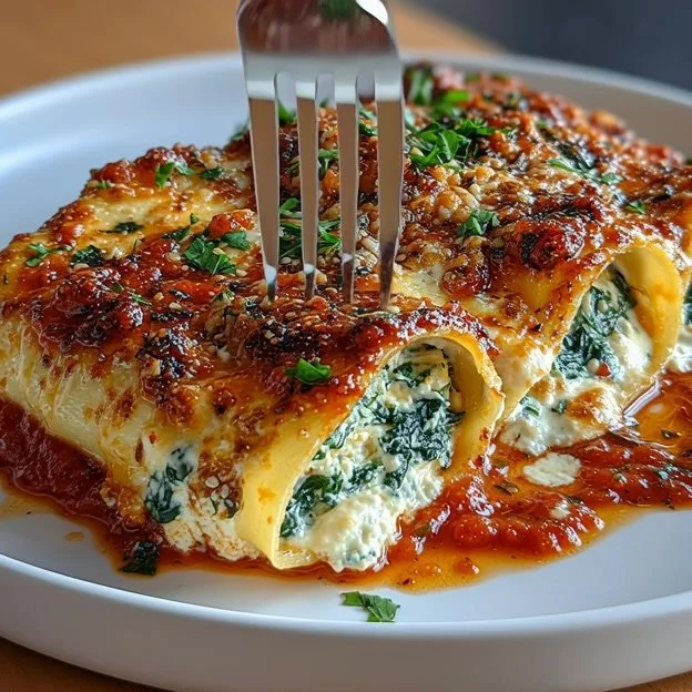 Cannellonis ricotta épinards gratinés, plat délicieux et réconfortant.