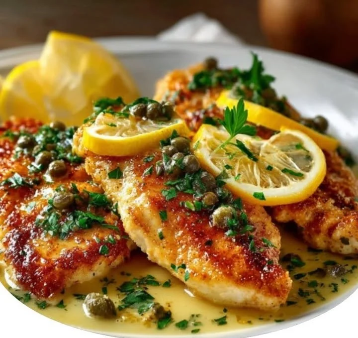 Escalopes de poulet au citron prêtes à servir avec garniture fraîche