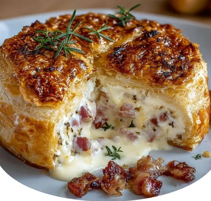 Feuilleté au Camembert et lardons, un plat savoureux et convivial.