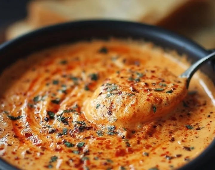 Fondues de poivron rouge avec fromage de chèvre à partager