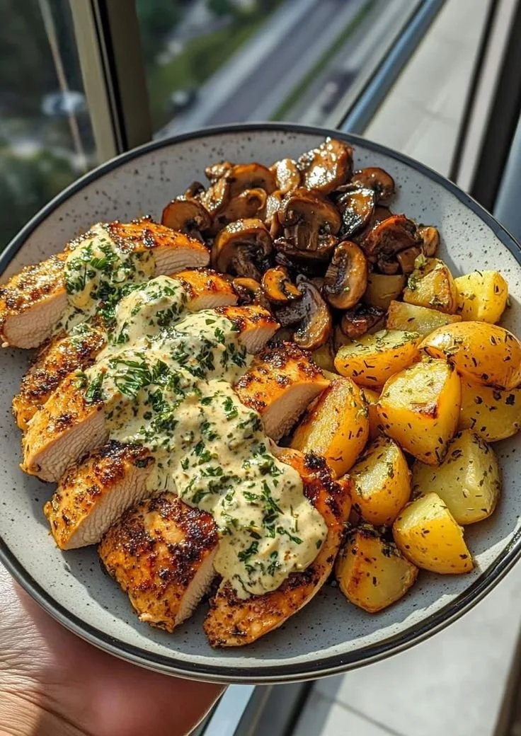 Plat de poulet grillé accompagné de légumes frais colorés