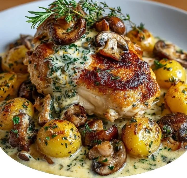 Poulet Porto et champignons