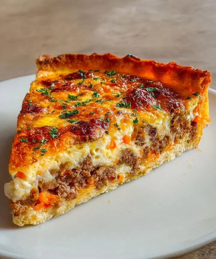 Quiche maison avec viande hachée et carottes, plat savoureux et réconfortant.