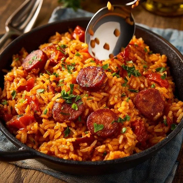 Riz Chorizo Tomate Authentique, plat savoureux avec chorizo et tomates en sauce