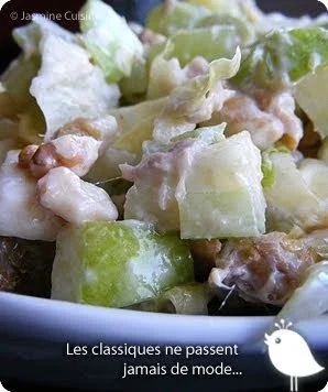 Salade de poulet aux noix, un plat délicieux et sain pour un repas équilibré.