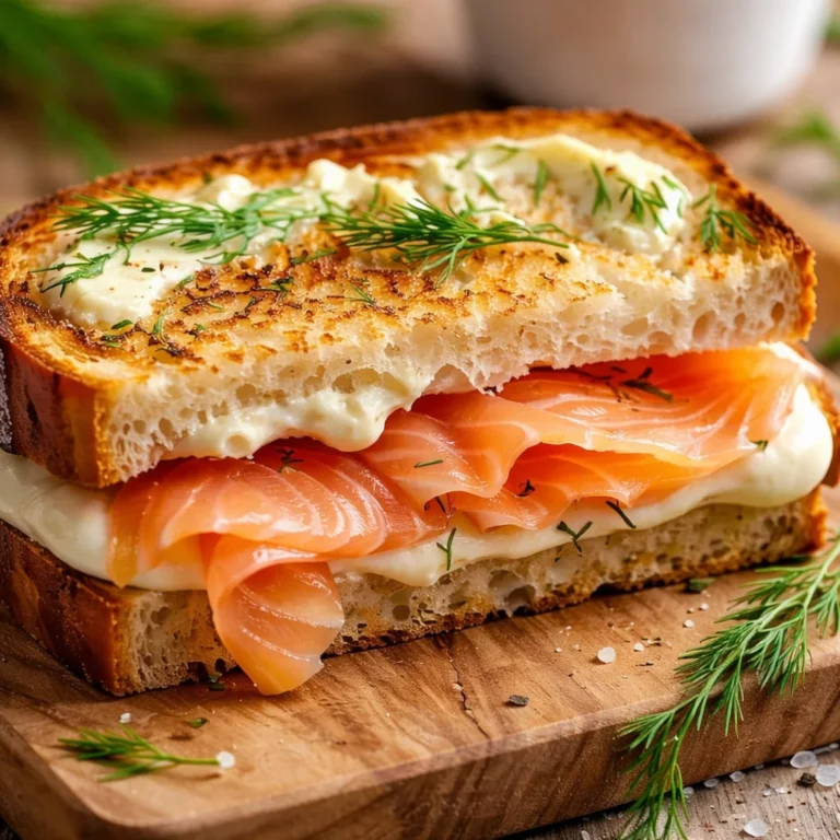 Croque saumon fumé Boursin sur assiette, sandwich gourmet savoureux et rapide.