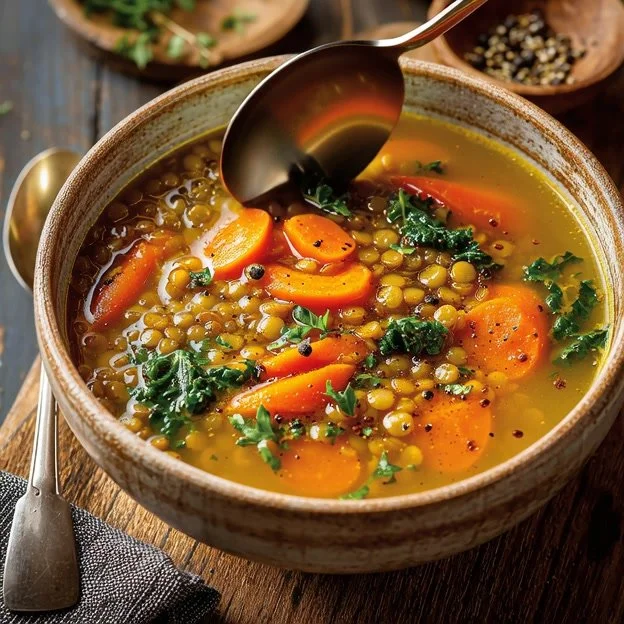 Soupe aux lentilles avec fanes