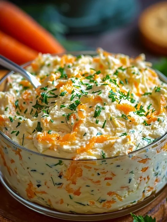 Tartinade de carottes avec fromage frais servie dans un bol