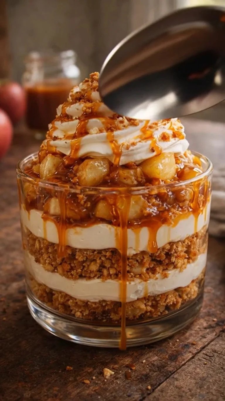 Tiramisu caramel au beurre salé avec des pommes poêlées savoureuses