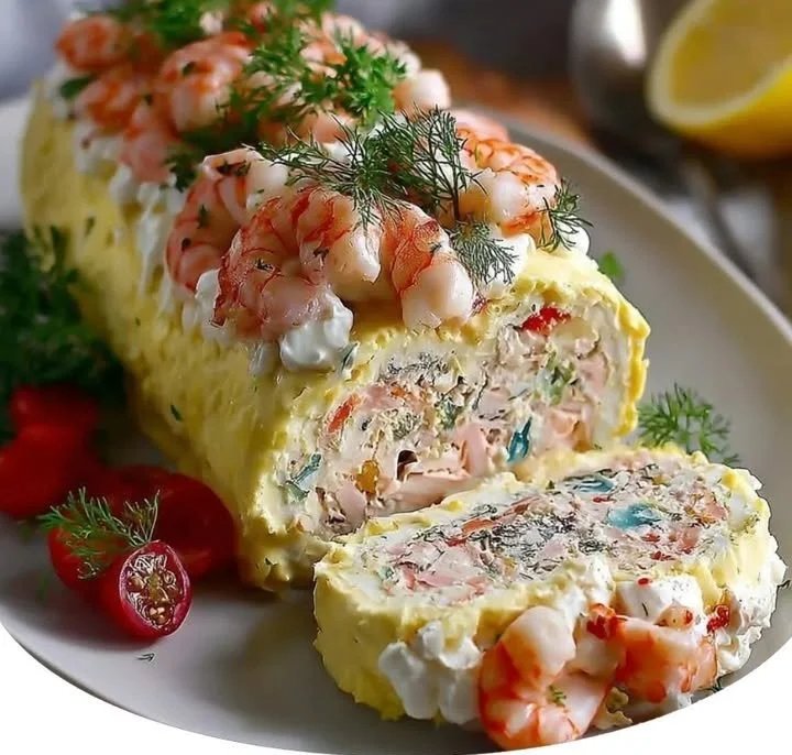 Bûche Salée aux Fruits de Mer garnie de crustacés et de légumes frais
