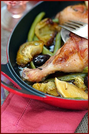 Chicken with Lemon, Green Zebra Tomatoes and Black Olives
