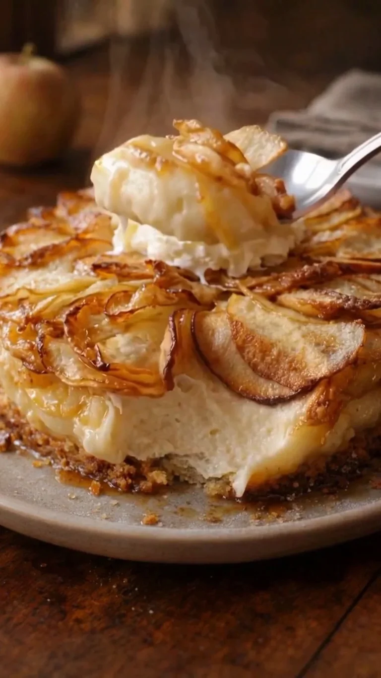 Croustade aux pommes dorée et appétissante, servie avec une boule de glace.