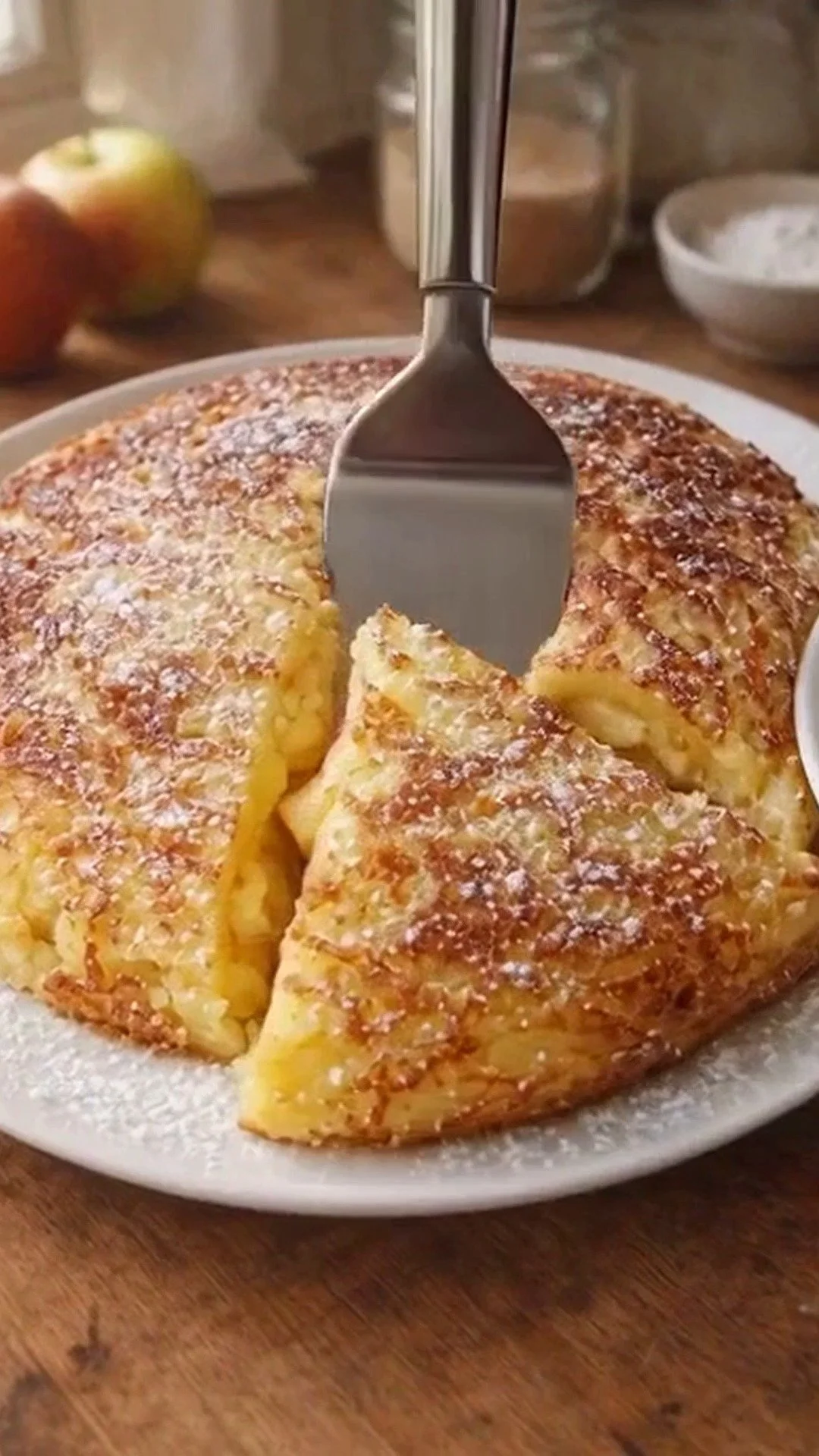 Gâteau aux pommes à la poêle présenté sur une assiette