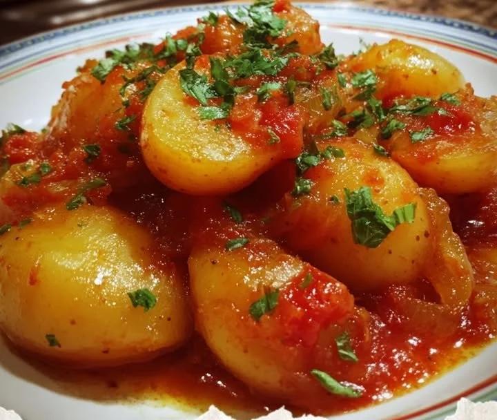 Ragoût de pommes de terre grec - Patates Yahni dans une cocotte.
