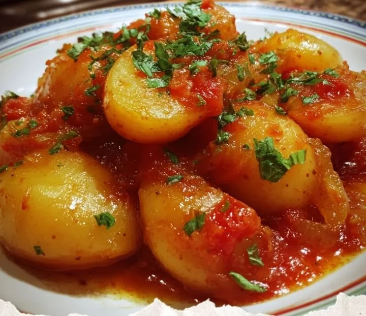 Ragoût de pommes de terre grec Patates Yahni servi dans un plat coloré