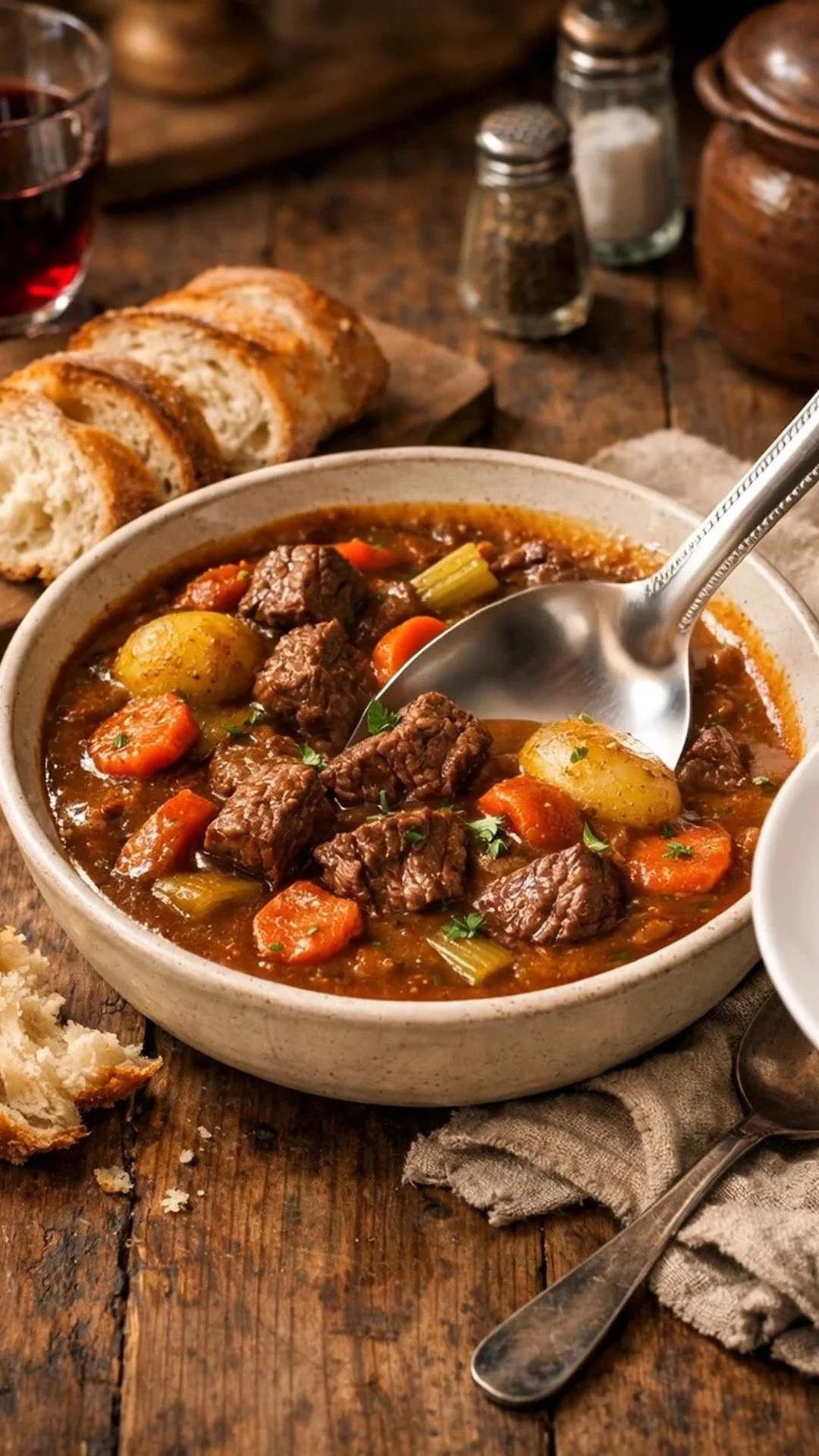 Ragoût du Pauvre servi dans un bol en céramique, riche en saveurs et ingrédients simples.