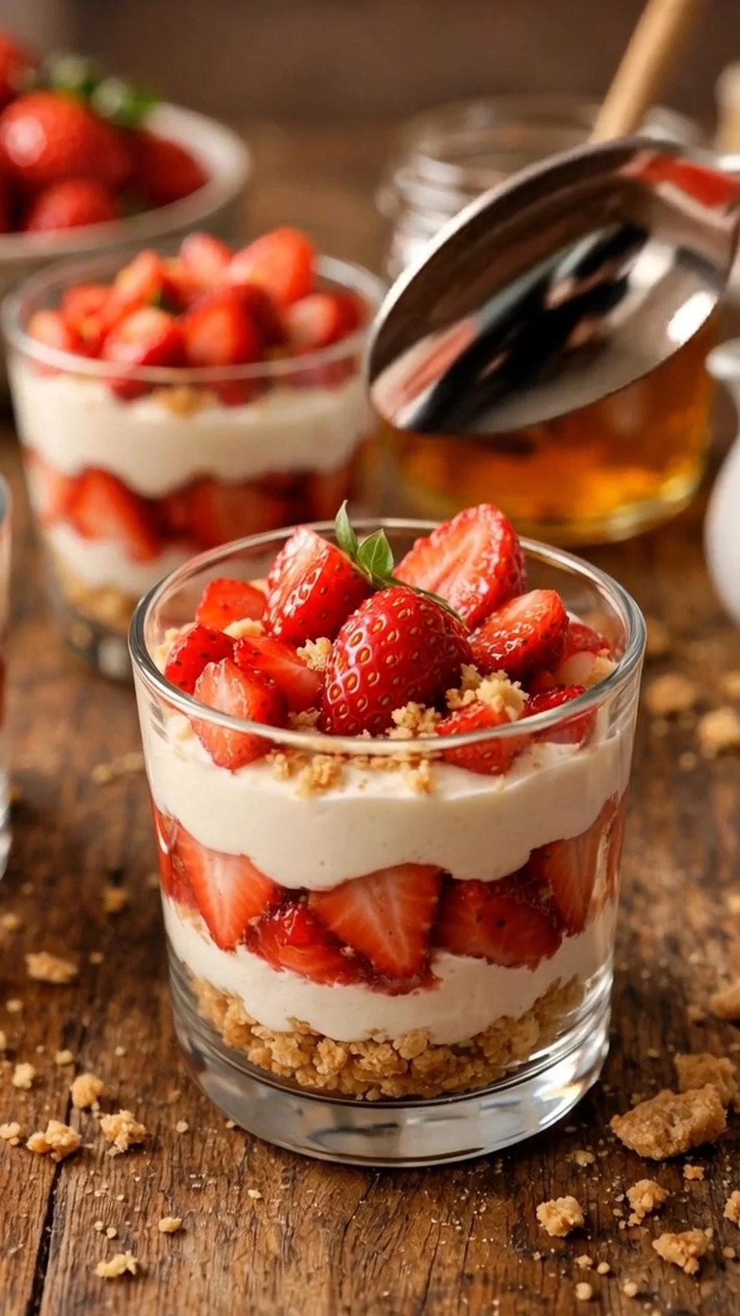 Verrines de fraises avec crème de mascarpone et meringue délicate