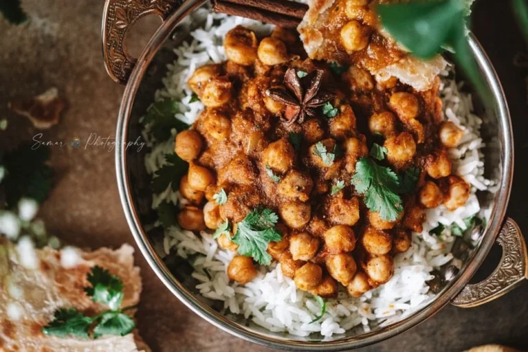 Chana Massala indien avec pois chiches épicés dans une assiette
