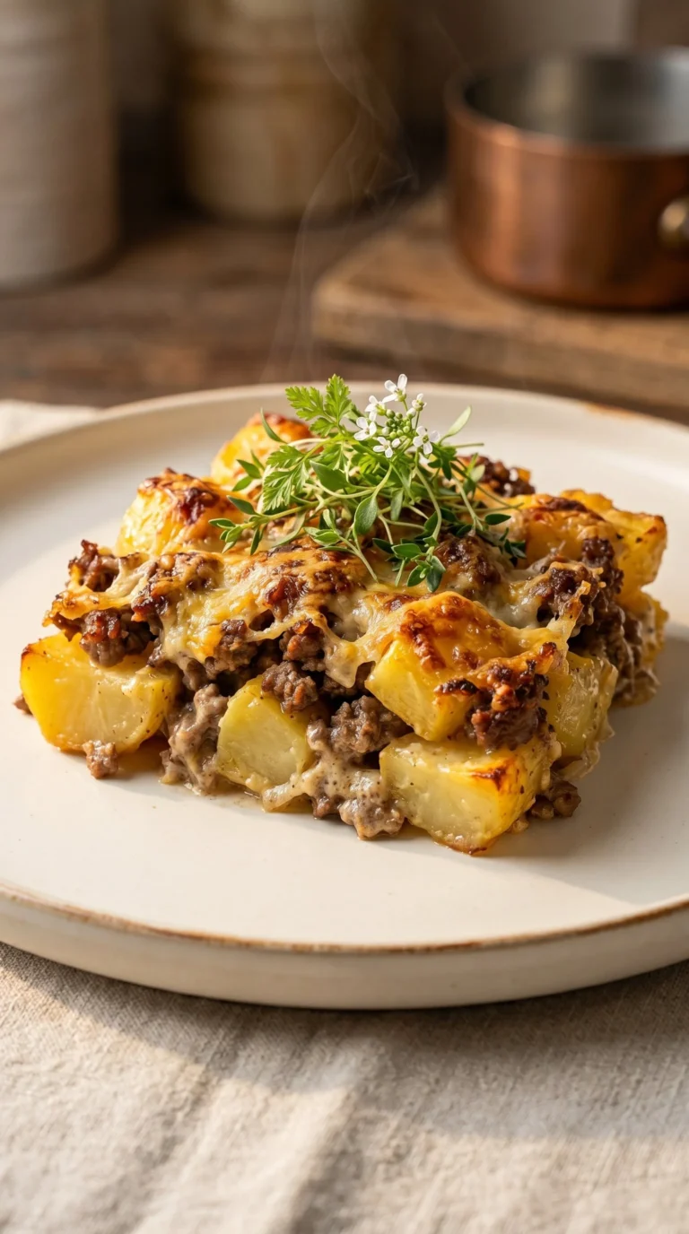 Gratin de pommes de terre avec viande hachée, un plat réconfortant et délicieux.