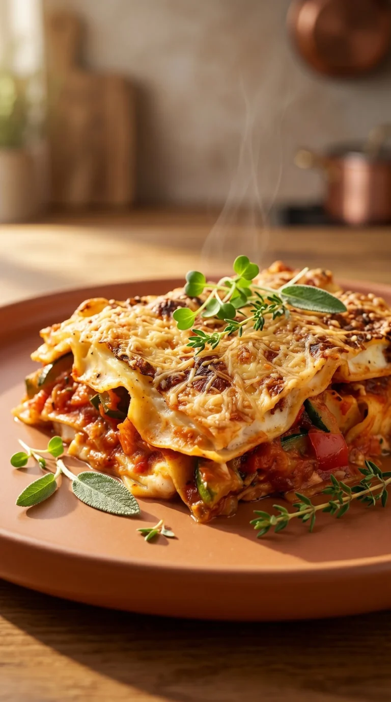 Lasagne aux légumes fraîchement préparées, un plat végétarien savoureux et coloré.