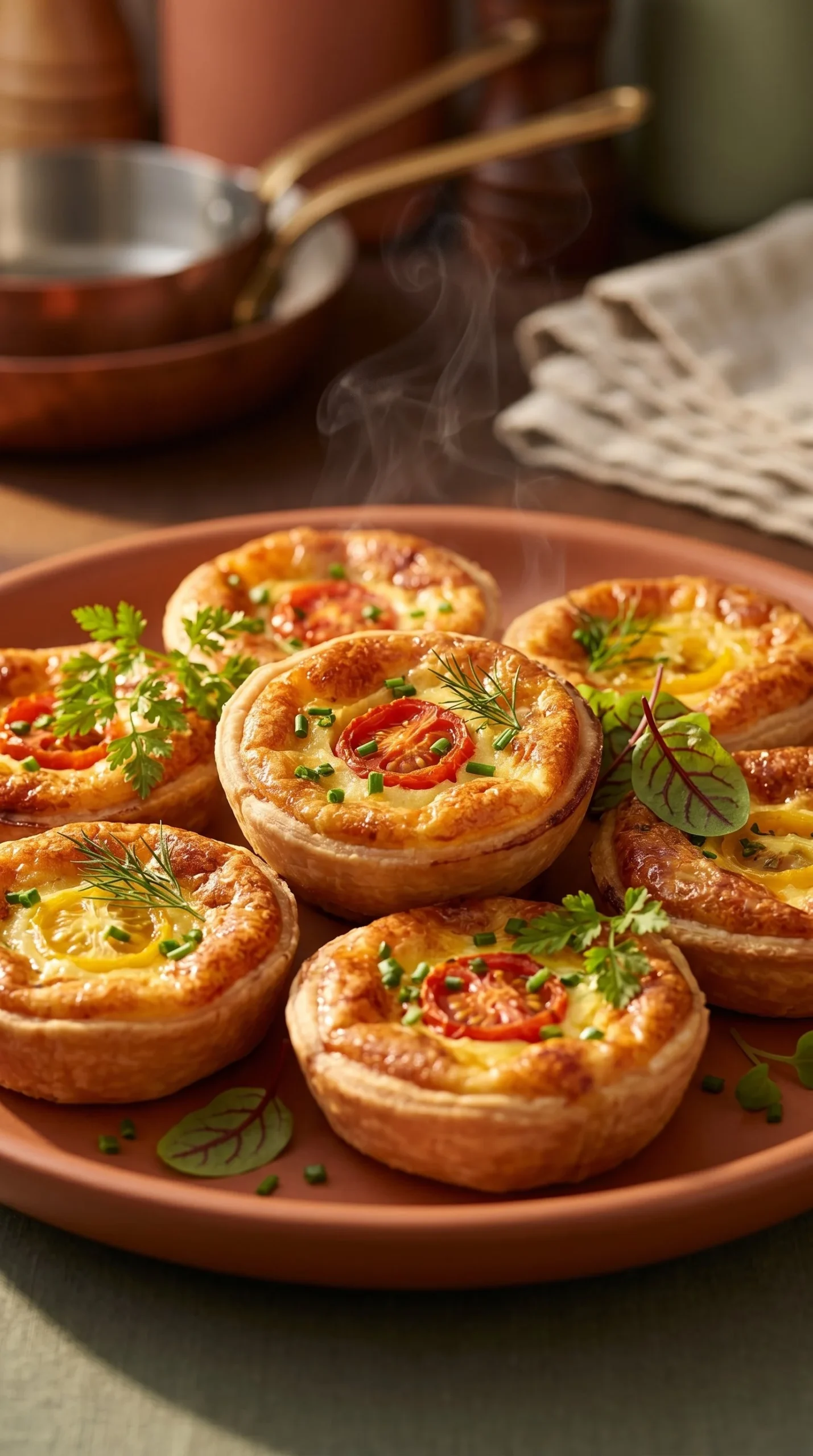 Mini-quiches au fromage dorées et savoureuses, idéales pour un apéritif convivial.