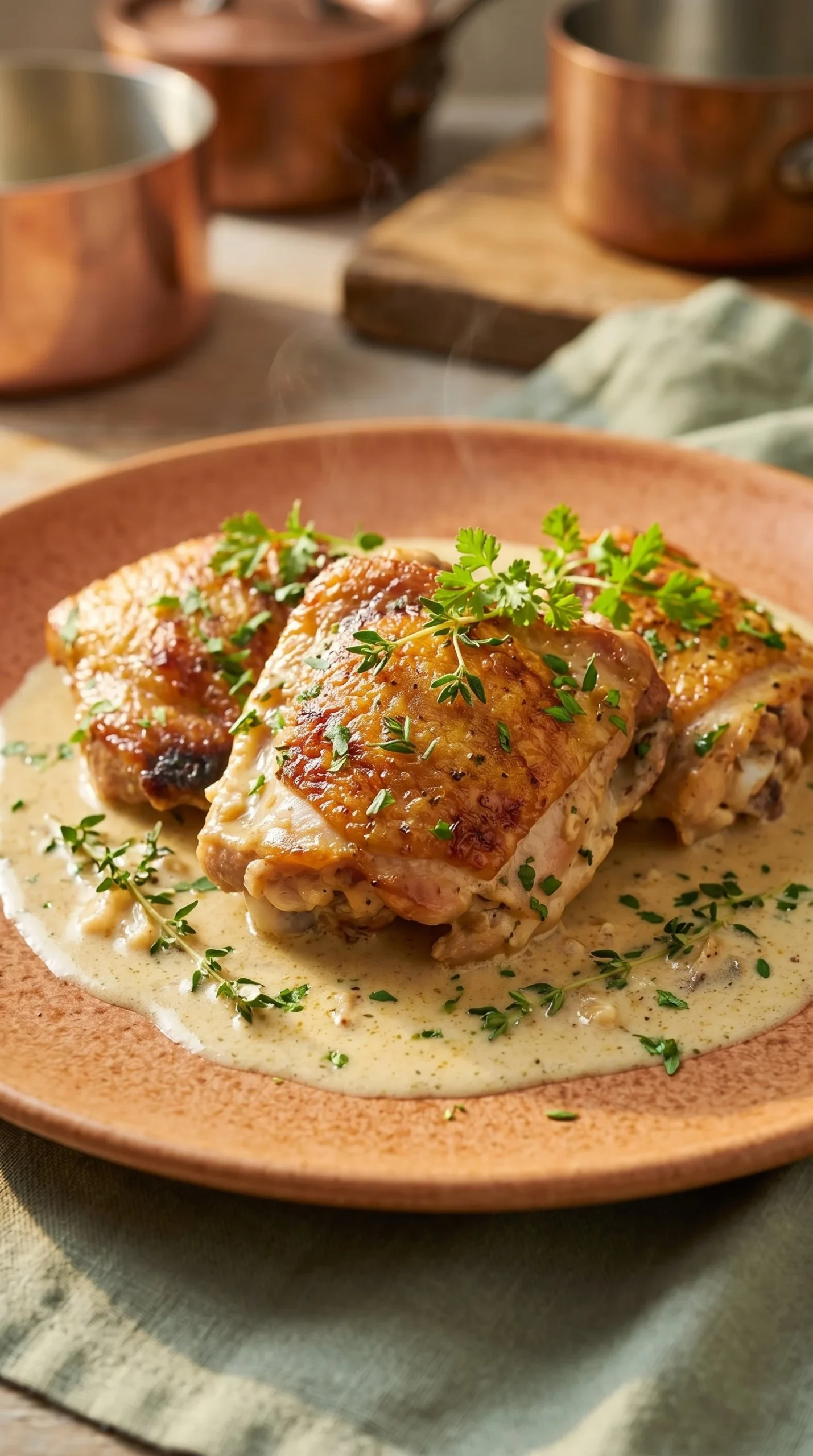 Recette de poulet à la moutarde servie avec des légumes