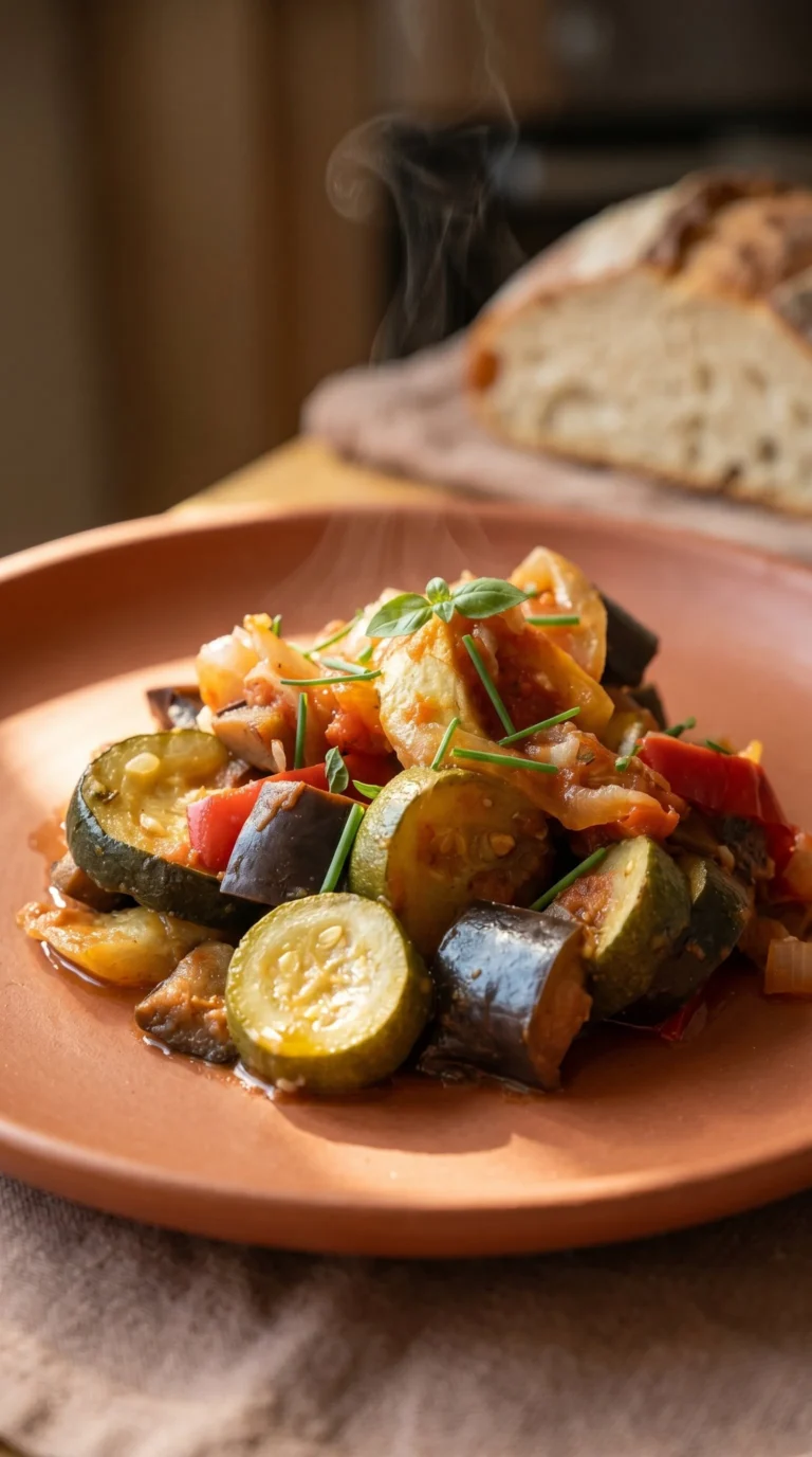 Ratatouille Provençale avec légumes frais et herbes.