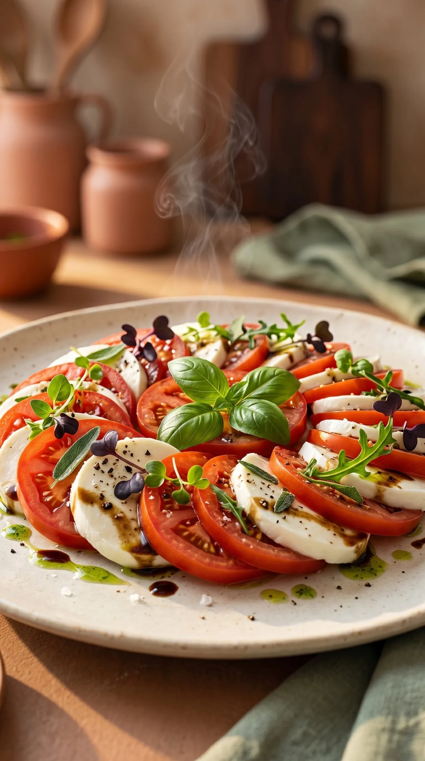 Assiette colorée de salades de tomates rafraîchissantes avec herbes fraîches