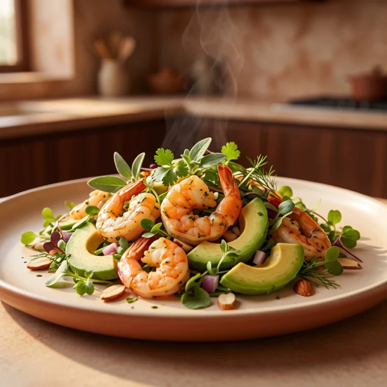 Salade de crevettes et avocat saine et colorée