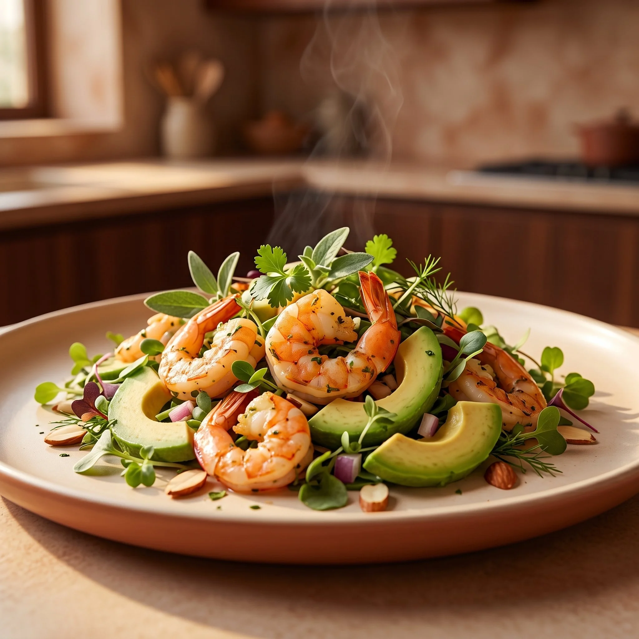 Salade de crevettes et avocat saine et colorée